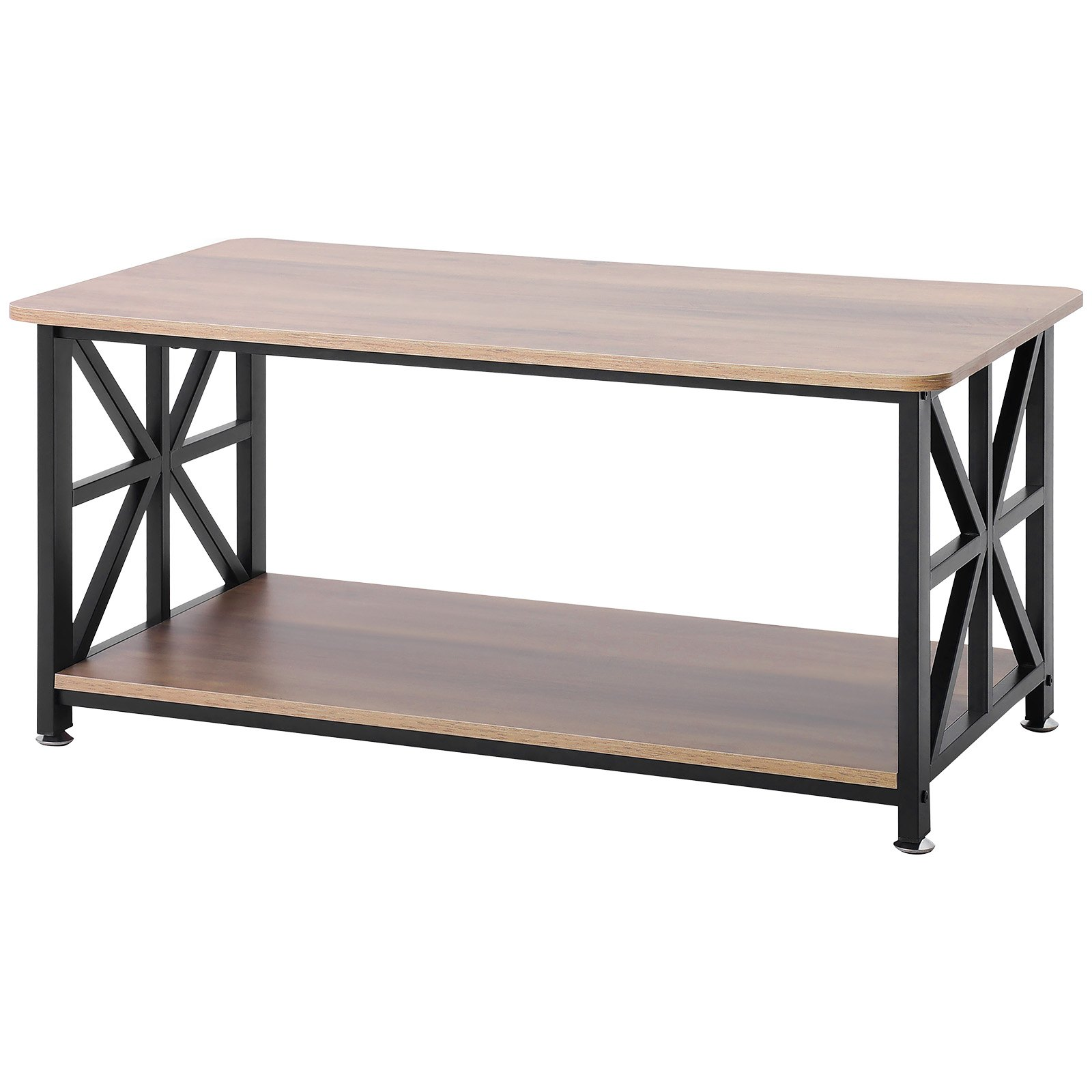 Rustic brown and black VEVOR 40-inch farmhouse coffee table with open storage, wooden rectangle design for living rooms or bedrooms