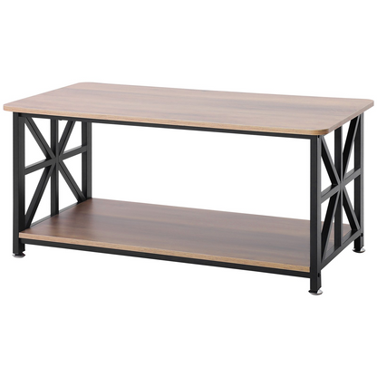 Rustic brown and black VEVOR 40-inch farmhouse coffee table with open storage, wooden rectangle design for living rooms or bedrooms