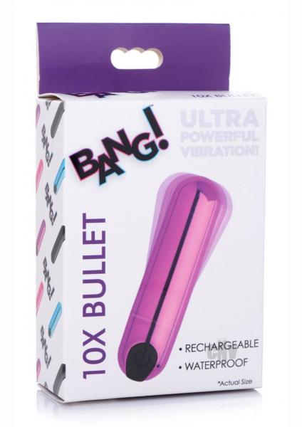 Purple rechargeable metallic vibrating bullet from Start2Finish, compact adult product with sleek, shiny metallic finish.