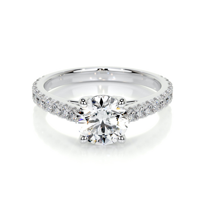 Round brilliant lab-grown diamond channel engagement ring in 14K white gold with F/VS clarity and sparkle.