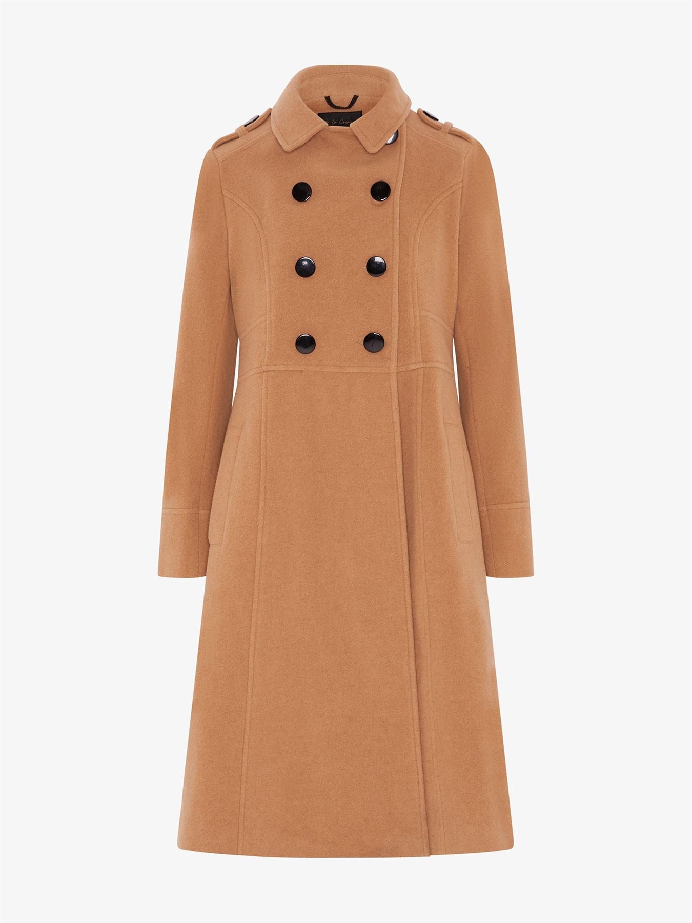 Rose Eleusis A-Line double-breasted coat, stylish jacket with tailored fit, shown in a front view with lapels and button details.