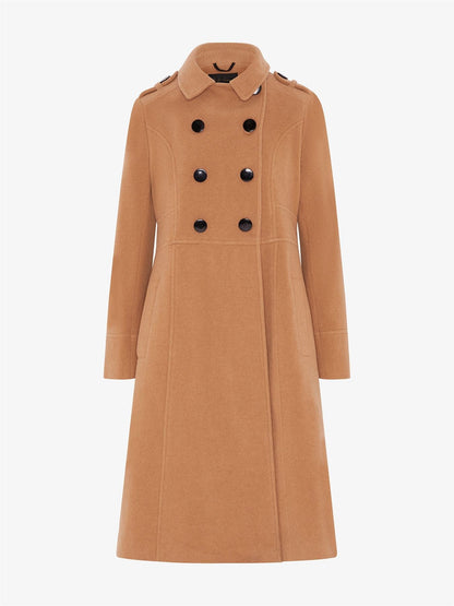 Rose Eleusis A-Line double-breasted coat, stylish jacket with tailored fit, shown in a front view with lapels and button details.