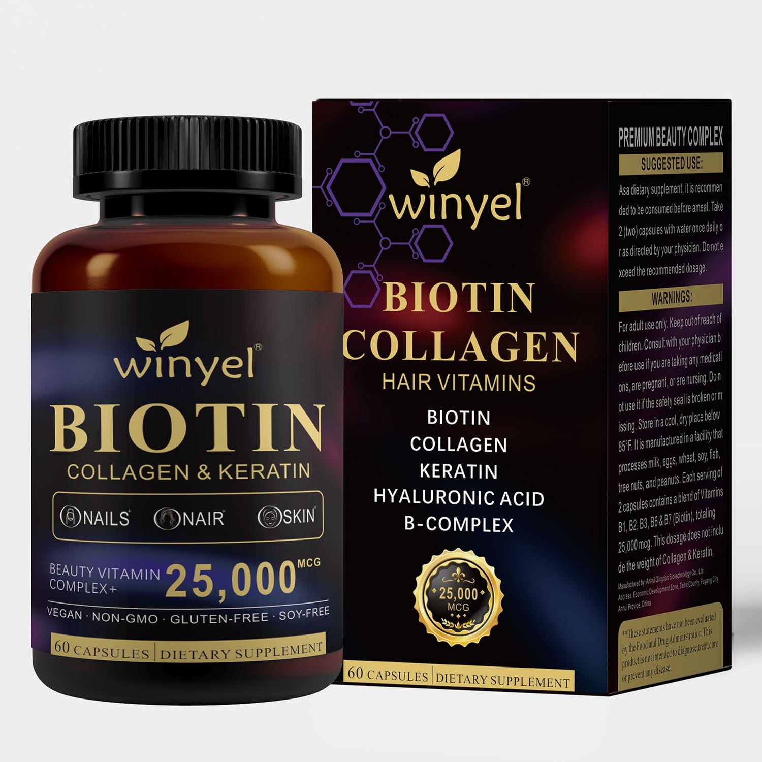 Pear Daisy biotin, collagen, hyaluronic acid, and keratin supplement for healthy, normal hair, shown in a home and garden setting.