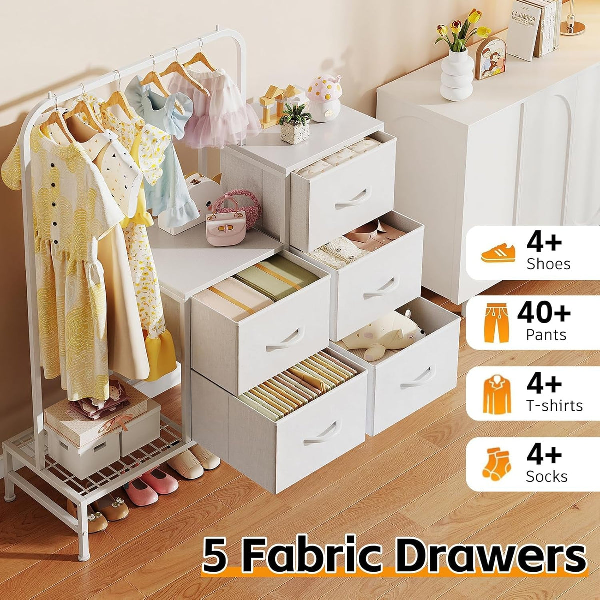 White Dresser With Hanging Clothing Rack Organizer