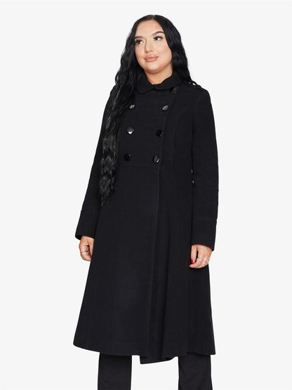 Rose Eleusis A-Line double-breasted coat, stylish jacket with tailored fit and button details, perfect for cold weather.