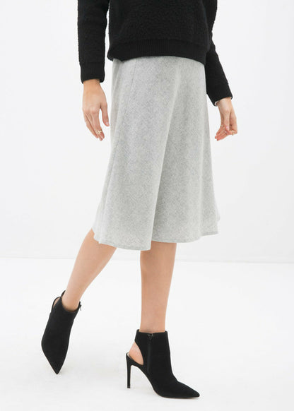 Lemon Hera high waisted wool knit midi skirt in heather grey, stylish and cozy for fall and winter wear.