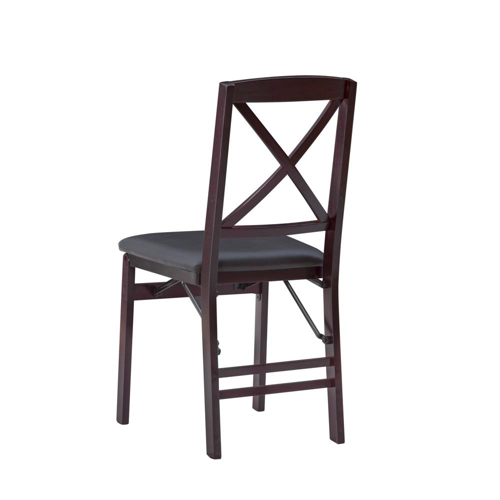 Pair of Start2Finish Triena 18-inch X-back folding chairs with wooden seats, folded in a set of two, showing their stylish design.