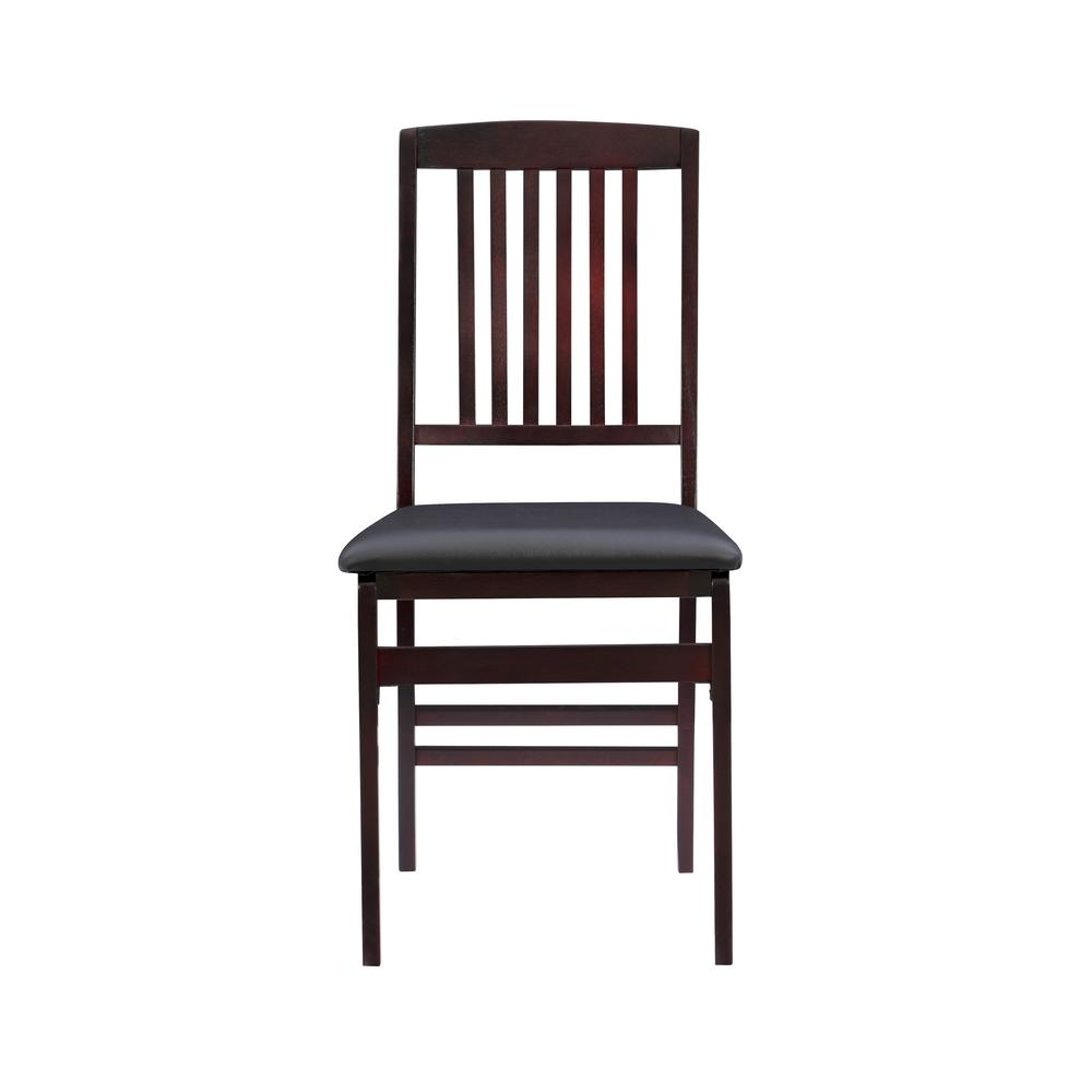 Set of two Triena 18-inch Mission back folding chairs by Start2Finish, featuring wooden frames and fabric seats for versatile seating