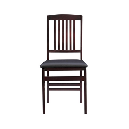 Set of two Triena 18-inch Mission back folding chairs by Start2Finish, featuring wooden frames and fabric seats for versatile seating