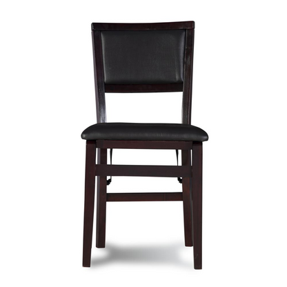 Pair of Start2Finish Kiera 18-inch pad back folding chairs, black metal frame with cushioned seats, set of two for versatile seating.