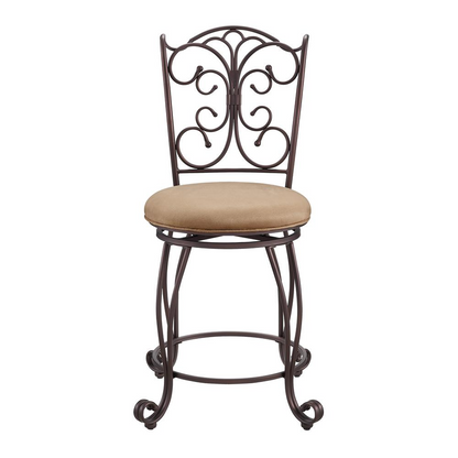 Start2Finish gathered back counter stool, 24-inch height, with wooden legs and cushioned seat for comfortable seating at the counter.