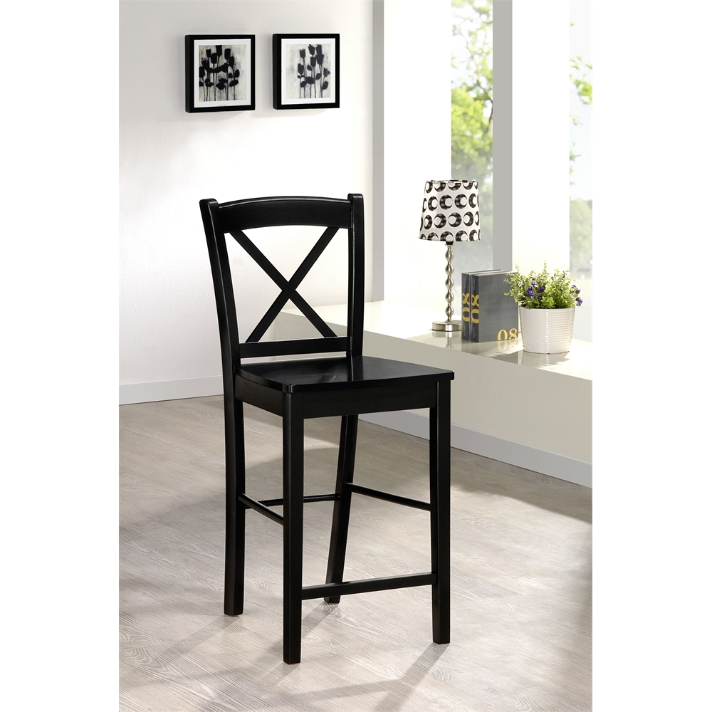 Black 30-inch back bar stool from Start2Finish with a modern design, featuring a sturdy frame and comfortable backrest.