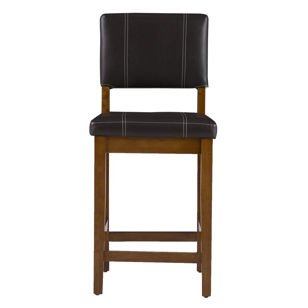 Start2Finish Milano brown counter stool with cushioned seat and wooden legs, 24-inch height, modern furniture for kitchen or bar area.