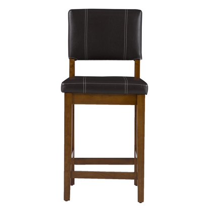 Start2Finish Milano brown counter stool with cushioned seat and wooden legs, 24-inch height, modern furniture for kitchen or bar area.