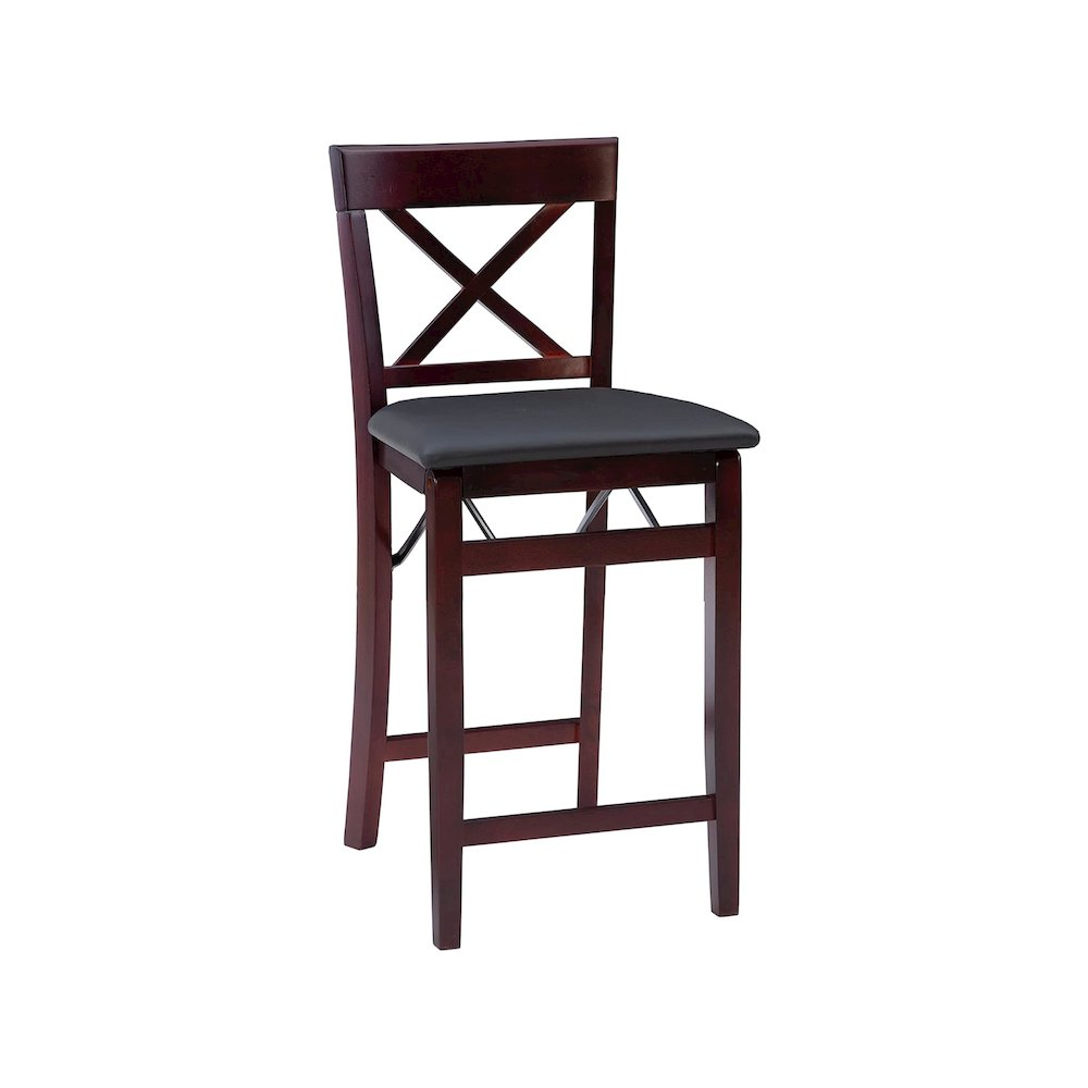 Start2Finish Triena 24-inch back folding counter stool with wooden seat and metal frame, ideal for kitchen or bar area.