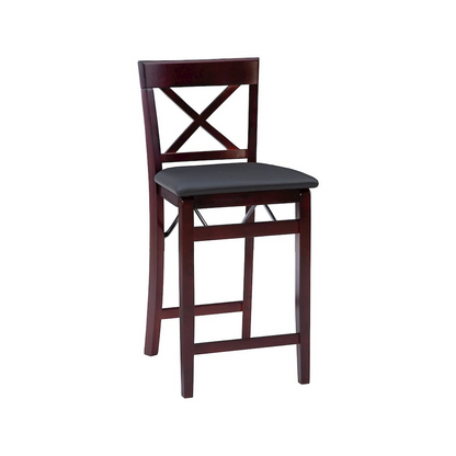 Start2Finish Triena 24-inch back folding counter stool with wooden seat and metal frame, ideal for kitchen or bar area.