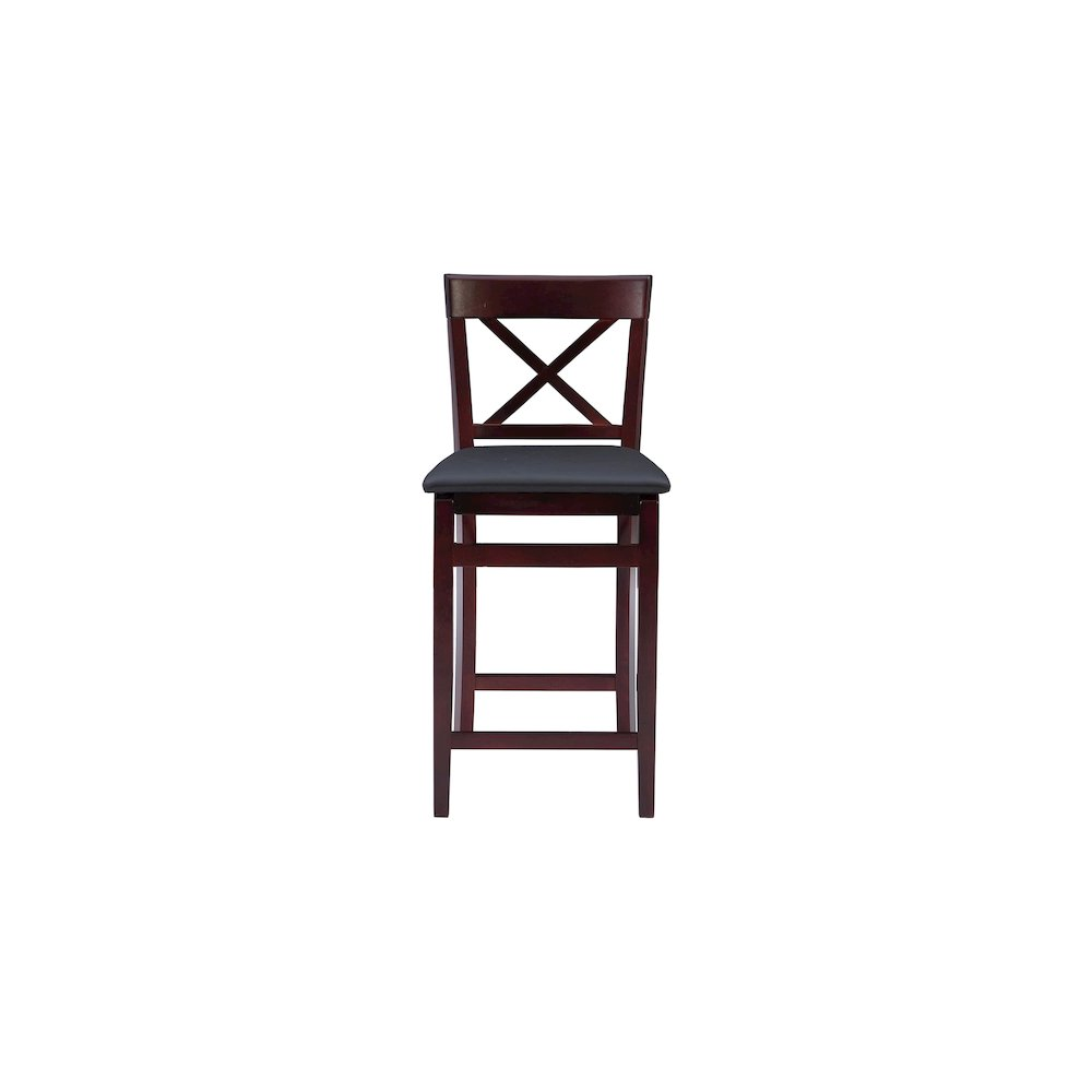 Start2Finish Triena 24-inch back folding counter stool with X-style metal frame and cushioned seat, ideal for kitchen or bar areas.