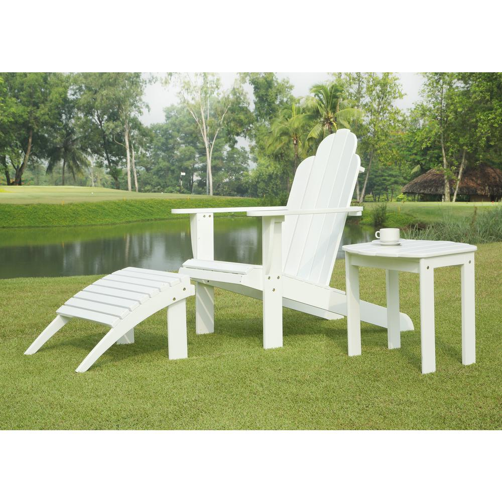 White Adirondack chair by Start2Finish with wide armrests and slatted back, perfect for outdoor relaxation.