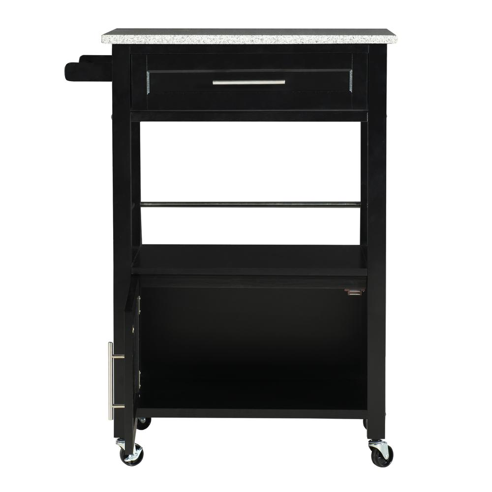 Mitchell Black Kitchen Cart by Start2Finish with granite top, featuring storage shelves and a sturdy wooden frame.