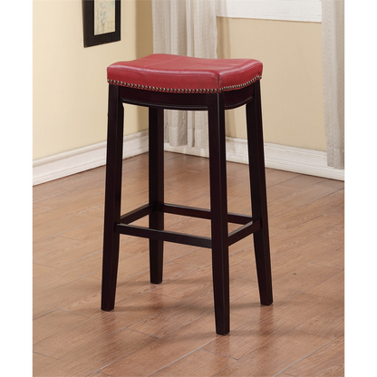 Start2Finish Claridge red barstool with a cushioned seat and metal legs, perfect for modern kitchen or bar area.