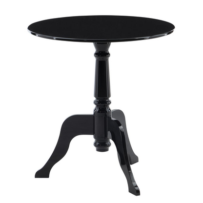 Black acrylic end table from Start2Finish with a sleek, modern design, shown with a smooth surface and minimalist style.