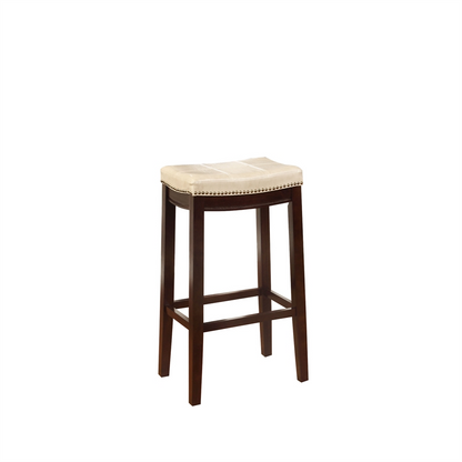 Claridge beige barstool by Start2Finish with wooden legs and cushioned seat, modern furniture piece for kitchen or bar area.