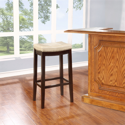 Start2Finish Claridge Beige Barstool with wooden legs and cushioned seat, suitable for kitchen or bar area.