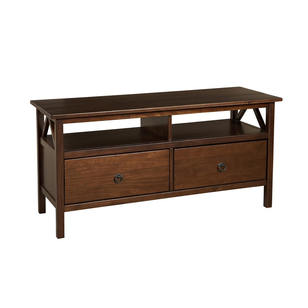 Start2Finish Titian TV stand with wooden shelves and metal frame, modern design, ideal for living room entertainment setup.