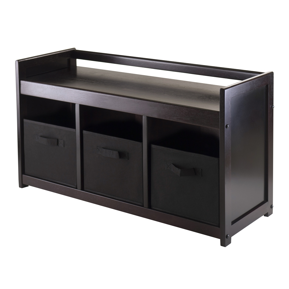 Black Addison 4-piece storage bench by Start2Finish with three foldable fabric baskets for versatile organization.
