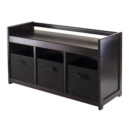 Black Addison 4-piece storage bench by Start2Finish with three foldable fabric baskets for versatile organization.