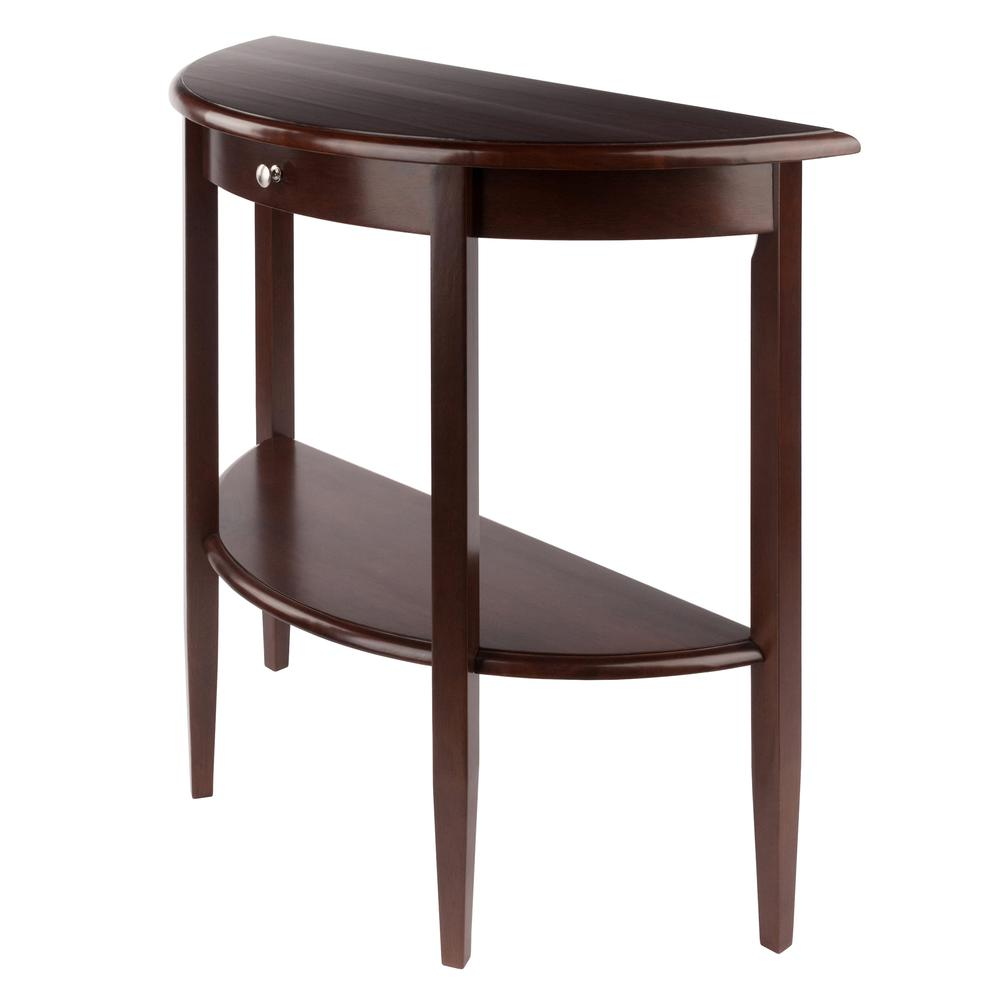 Start2Finish Concord Hall console table with half-moon shape, drawer, and shelf, showcasing a sleek wooden design