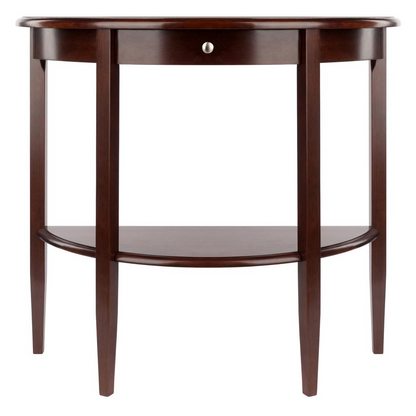 Start2Finish Concord Hall console table with half-moon shape, drawer, and shelf for stylish home organization.