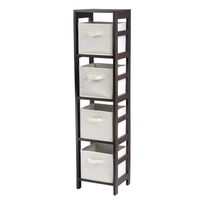 Start2Finish Capri 4-Section Storage Shelf with four beige fabric baskets, ideal for organizing home or office spaces.