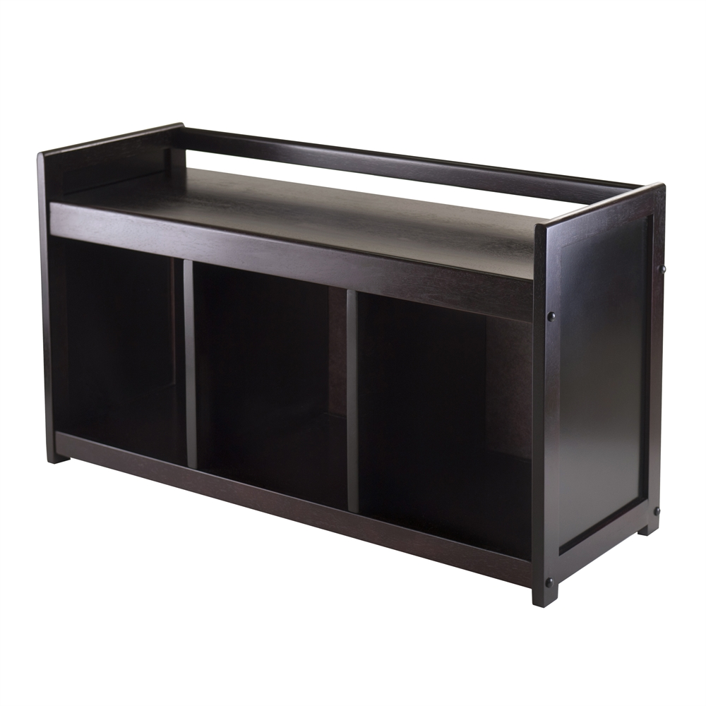 Start2Finish Addison storage bench with three-section compartments, featuring a cushioned top and wooden legs for versatile furniture.