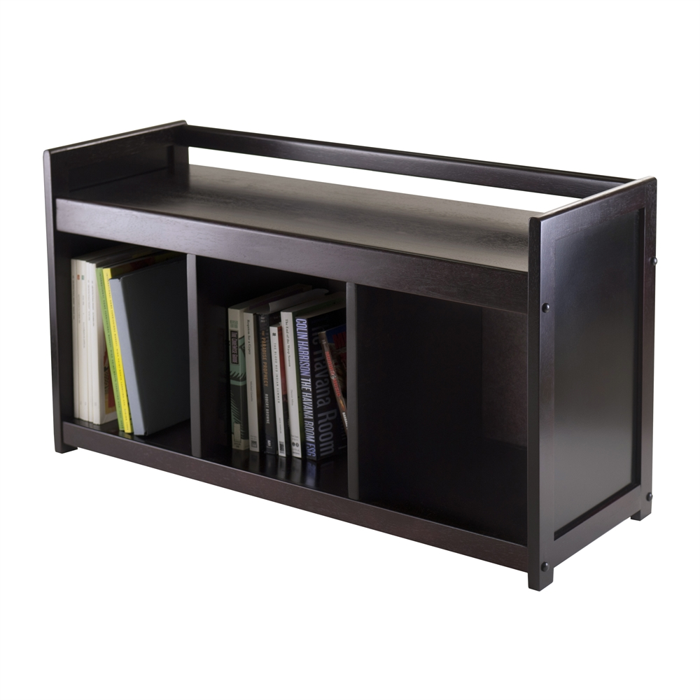 Start2Finish Addison storage bench with three compartments, featuring a cushioned top and wooden legs for versatile home organization.