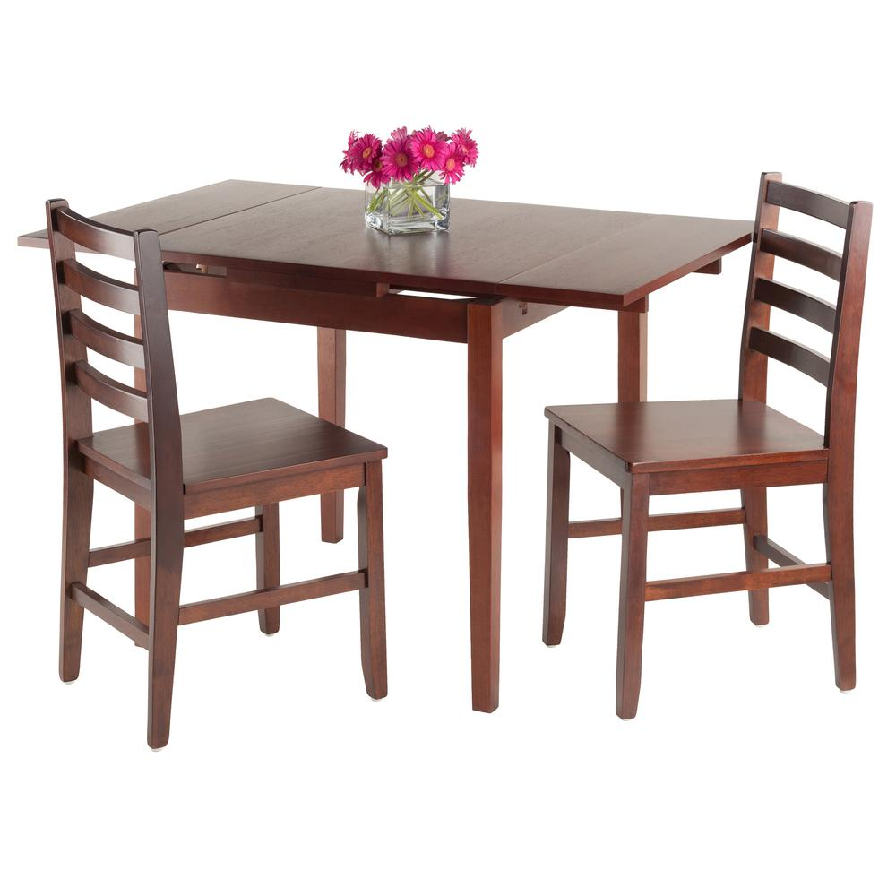 Start2Finish Pulman 3-piece extension table set with two ladder-back chairs, showing the wooden dining table and chairs.