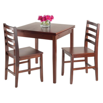 Pulman 3-piece extension table set with two ladder back chairs by Start2Finish, wooden dining table with chairs in natural finish.