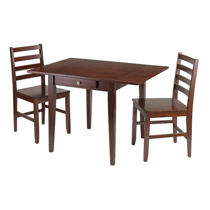 Hamilton 3-piece drop leaf dining table with two ladder back chairs by Start2Finish, showing the wooden table and chairs.