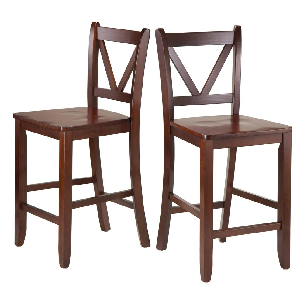 Start2Finish Victor 2-piece 24-inch V-back counter stools with wooden seats and metal frames, ideal for kitchen or bar area.