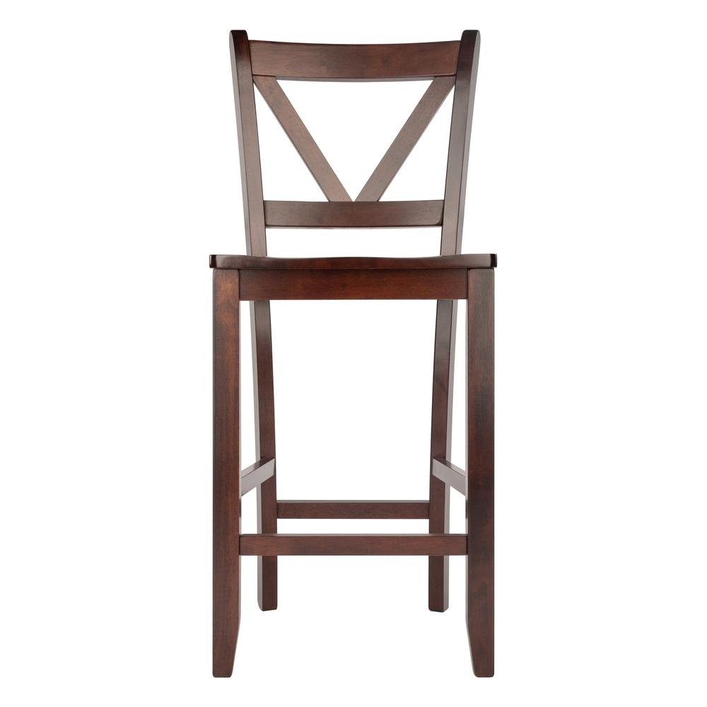 Start2Finish Victor 2-piece 24-inch V-back counter stools with wooden seats and metal frames, ideal for kitchen or bar seating.