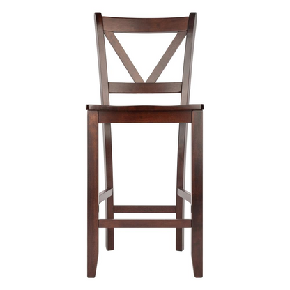 Start2Finish Victor 2-piece 24-inch V-back counter stools with wooden seats and metal frames, ideal for kitchen or bar seating.