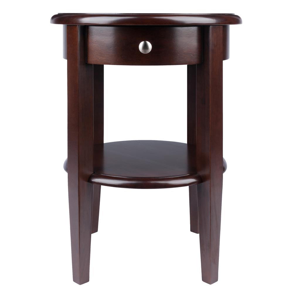 Start2Finish Concord round end table with drawer and shelf, featuring a modern wooden furniture design and smooth surface.