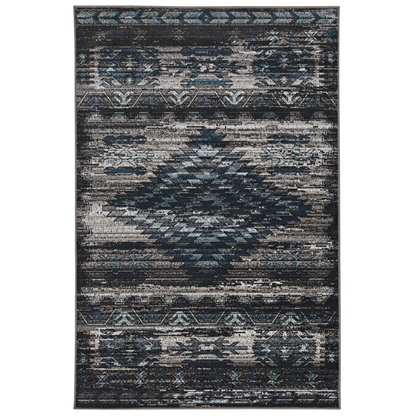 Vintage Aztek grey and charcoal 8x10 rug by Start2Finish with intricate geometric patterns and soft textured surface.