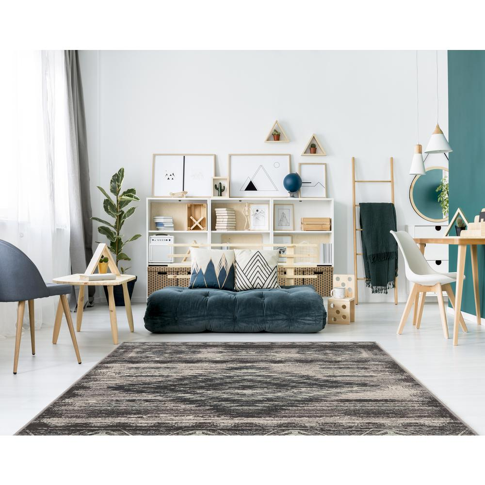 Vintage Aztek grey and charcoal 8x10 rug by Start2Finish featuring intricate Aztec patterns and soft textile textures.