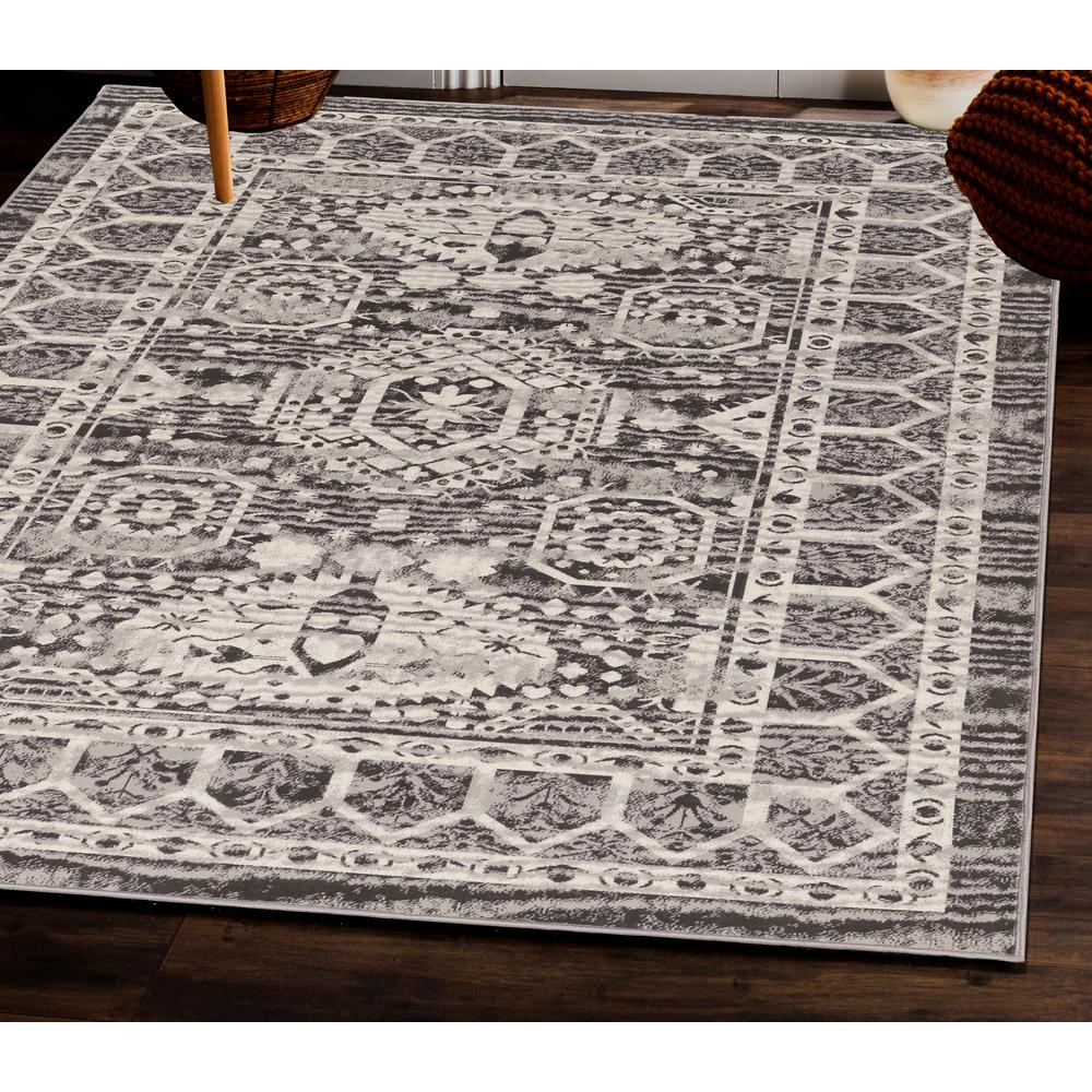 Vintage Hamadan grey and charcoal rug, 5x7.6 feet, with intricate traditional patterns, from Start2Finish.