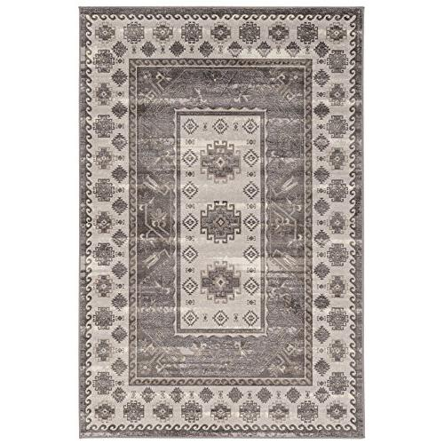 Vintage Buharra grey and charcoal 5x7.6 rug by Start2Finish, featuring intricate patterns and soft texture.