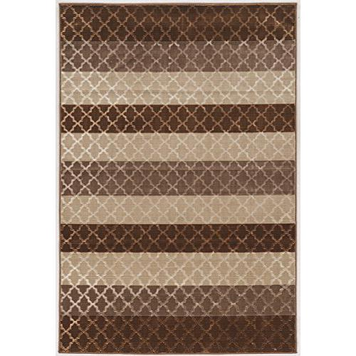 Start2Finish beige and brown striped 5x7.6 rug with geometric pattern, showcasing textured fabric and modern design.