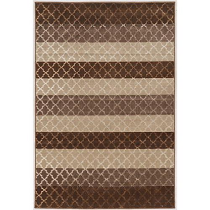 Start2Finish beige and brown striped 5x7.6 rug with geometric pattern, showcasing textured fabric and modern design.