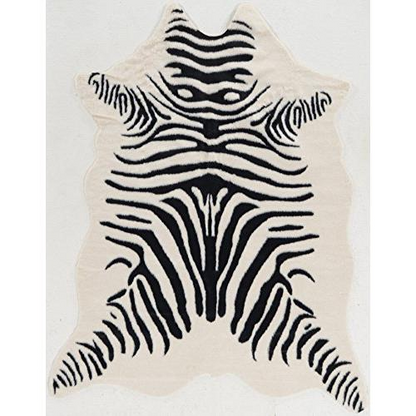Start2Finish faux cow hide zebra rug in ivory and black, featuring a realistic animal print and soft textured surface.