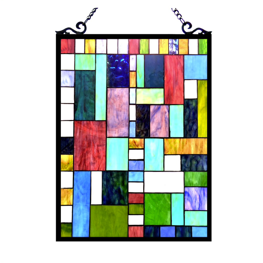 Start2Finish PICASSO Tiffany-glass rectangle window panel, 18x24 inches, featuring colorful stained glass design for home decor.